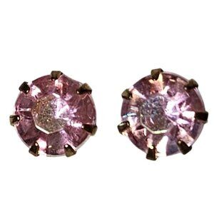 Small Pink Rhinestone Post Earrings Gold Tone Classic Minimalist Fashion Jewelry